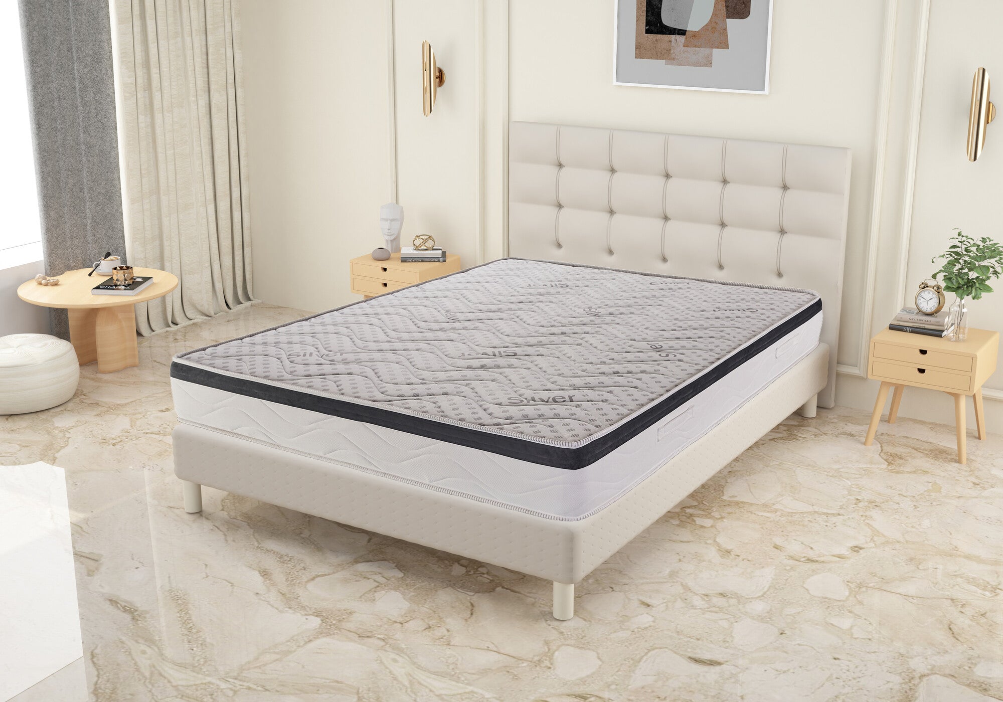 Matelas à ressorts ensachés et mémoire de 7 cm avec 13 zones Silver Ice